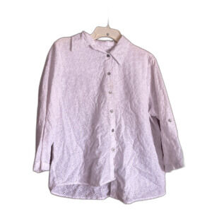 Alfred Dunner White Eyelet Button Down Shirt Boho Lace Blouse Size 14